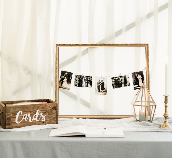 Card Box &amp; Polaroid Station Wedding Decor | Elegant Grey, Green Marquee Wedding at Tullyveery House N. Ireland with Decor &amp; Styling by Mood Events | The Lou's Photography | Soul &amp; Rise Film