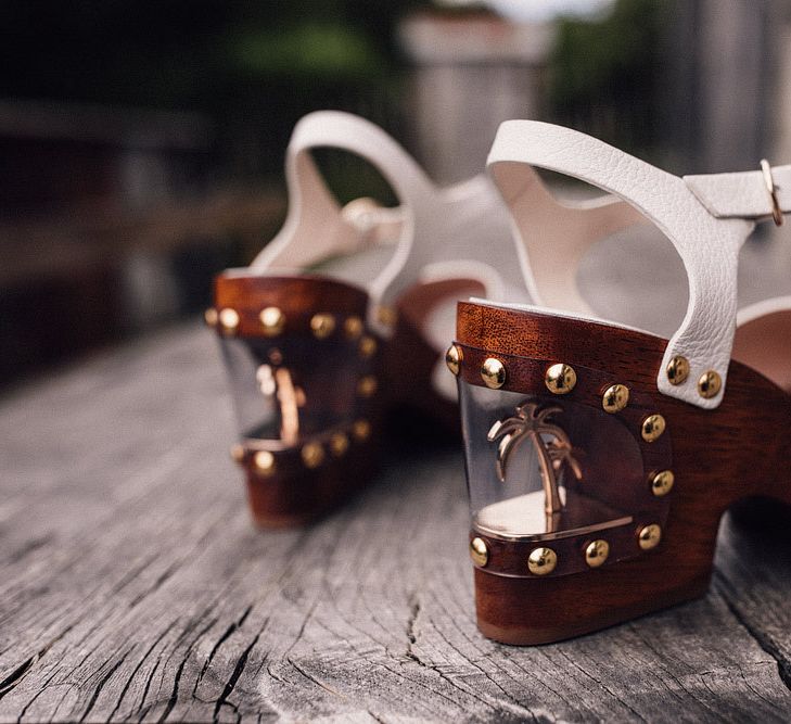 White bride shoes at Nancarrow Farm wedding