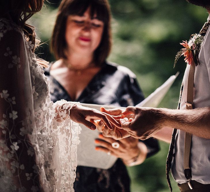 Bride and groom during humanist ceremony