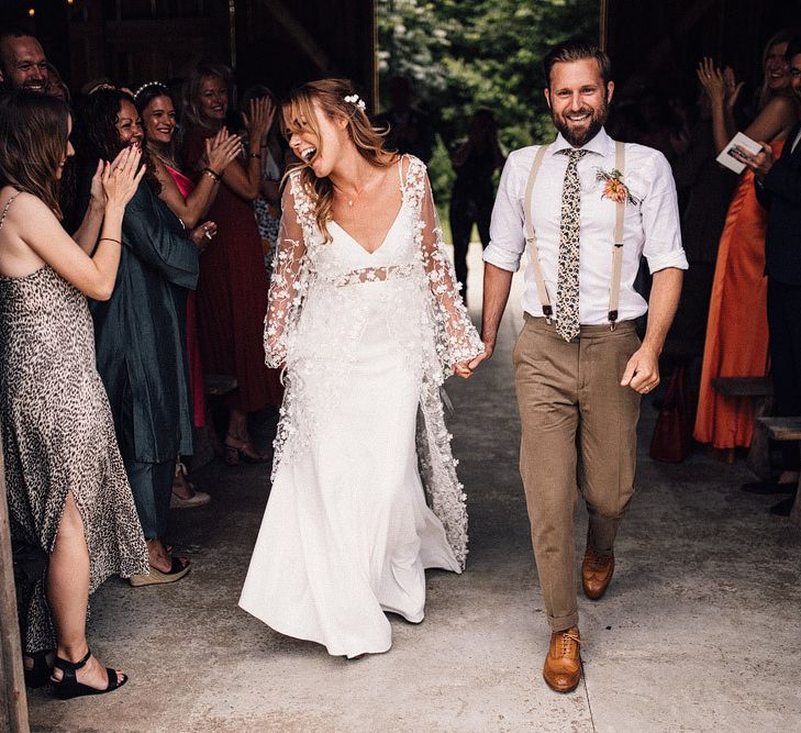 Bride and groom after ceremony at Nancarrow Farm