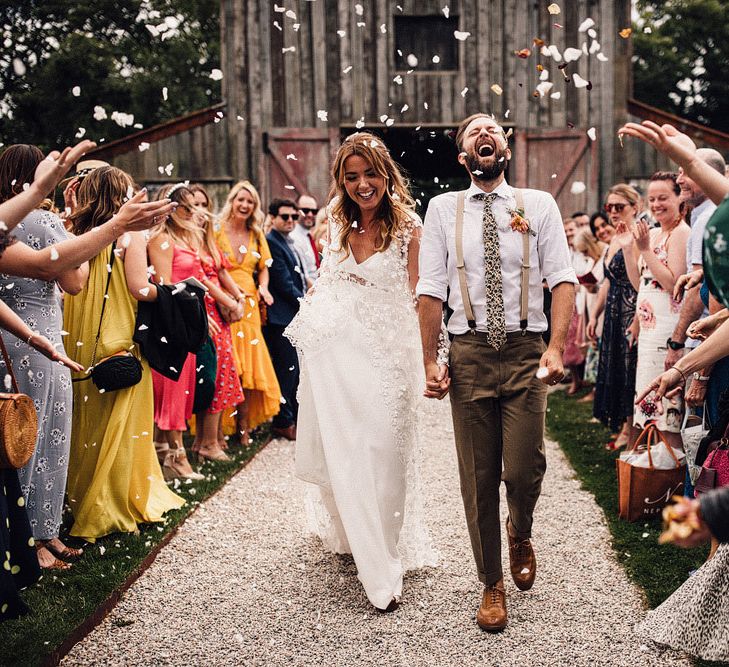 Confetti exit for bride and groom