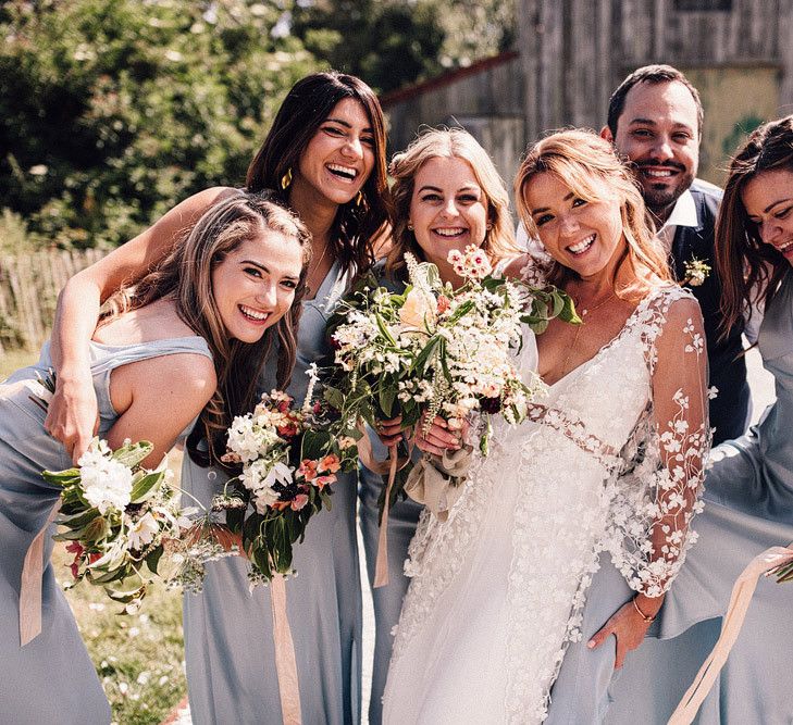 Blue bridesmaid dresses for rustic wedding