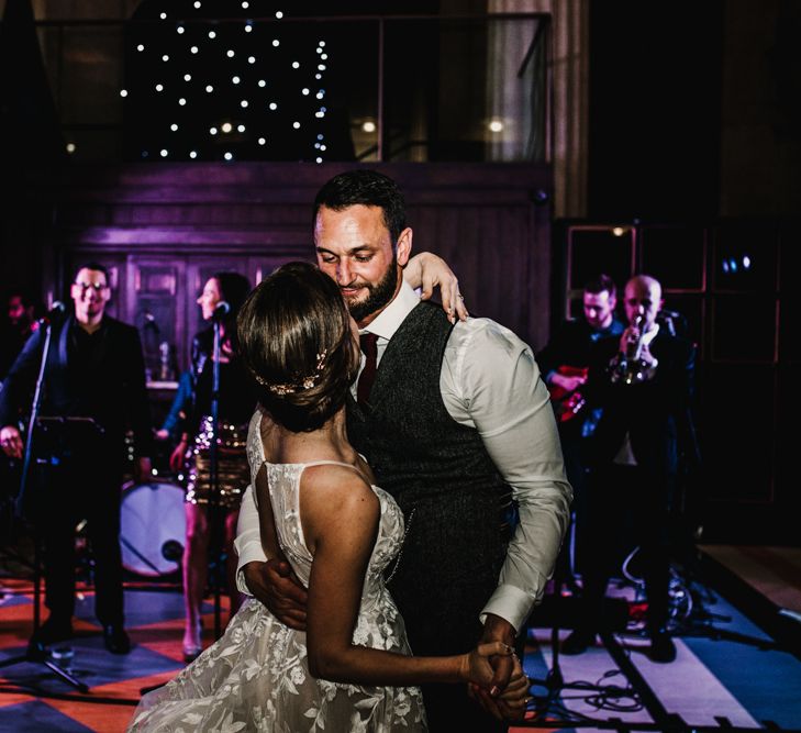 First Dance with Bride in Hayley Paige Wedding Dress and Groom in Walker Slater Suit