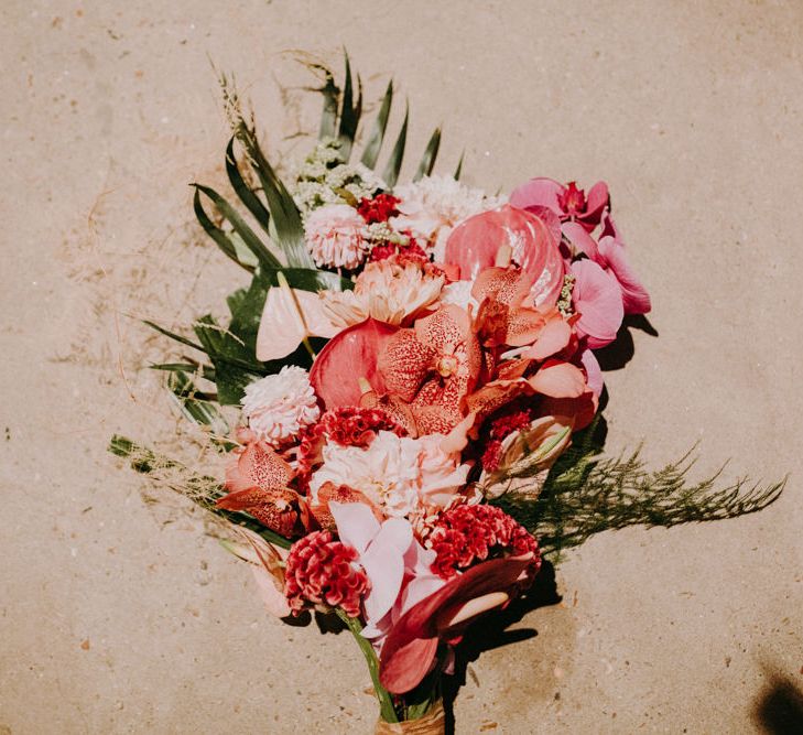 Pink Tropical Wedding Bouquet with Lillies