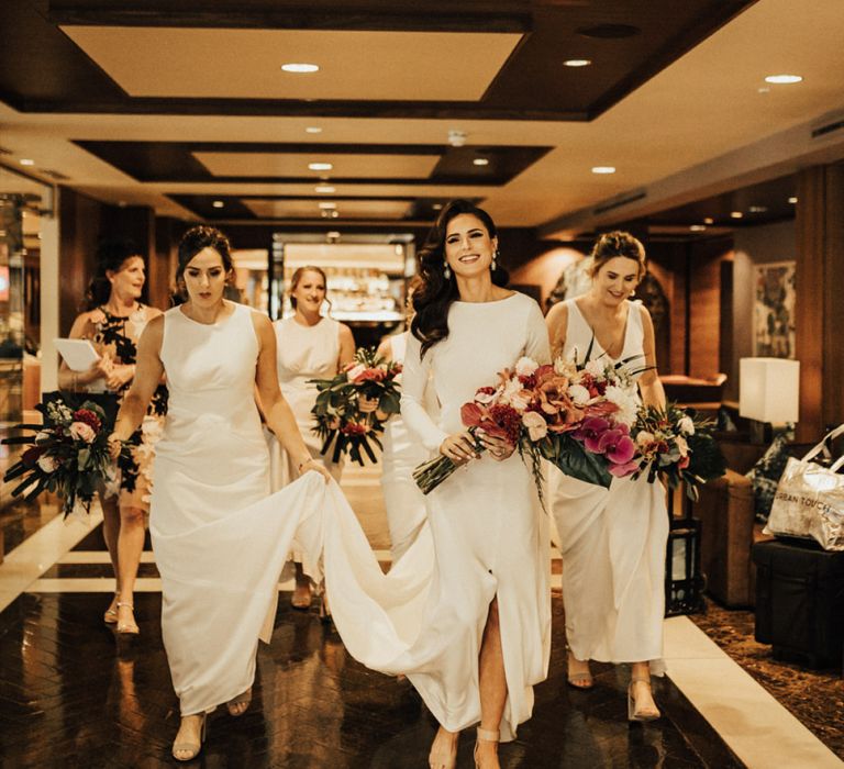 Beautiful Bridal Party Going to the Wedding Ceremony