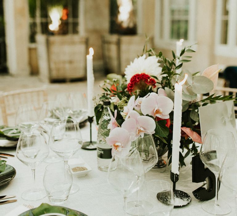 Tropical Flower Wedding Centrepiece with Tapper Candle Decor