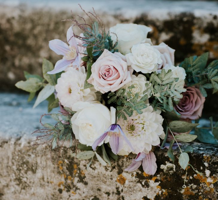 White, Lilac and Green Wedding Bouquet