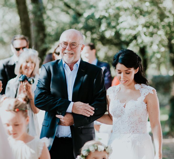 Outdoor Wedding Ceremony Bridal Entrance  in Appliqué Caroline Castigliano Wedding Dress