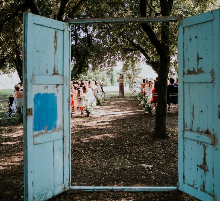 Outdoor Wedding Ceremony with Old Doors Entrance