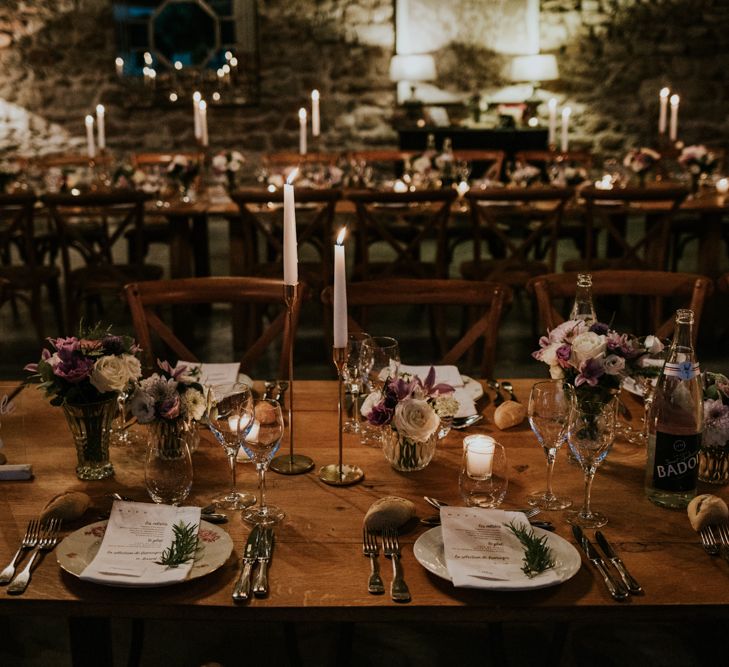 Elegant Pace Setting with Charger Plate, Candles and Flowers in Cases