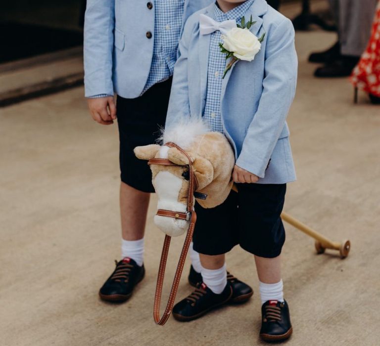 Page Boys in Navy Shorts, Gingham Shirts, Blue Blazers and Bow Ties