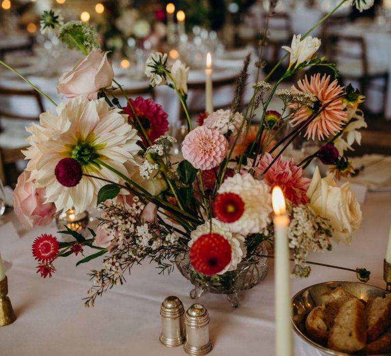 Brightly Coloured Dahlia Flower Centrepiece