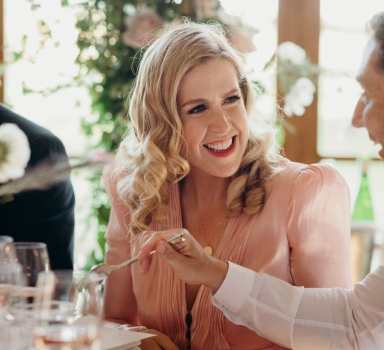 Bridesmaid in Pink Dress with Finger Waves Hair