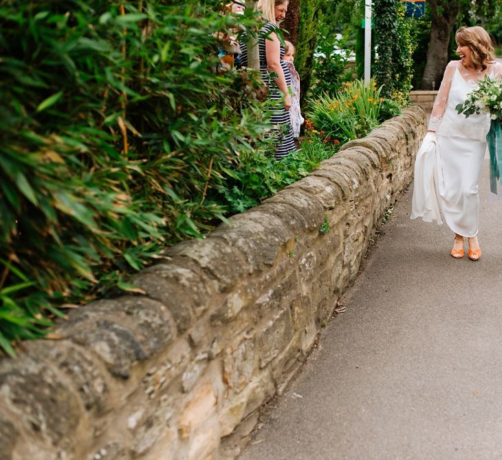 Bridal Entrance in Delphine Manivet Gown | Fun Stretch Tent Reception on Primary School Field in Sheffield |  Tub of Jelly Photography