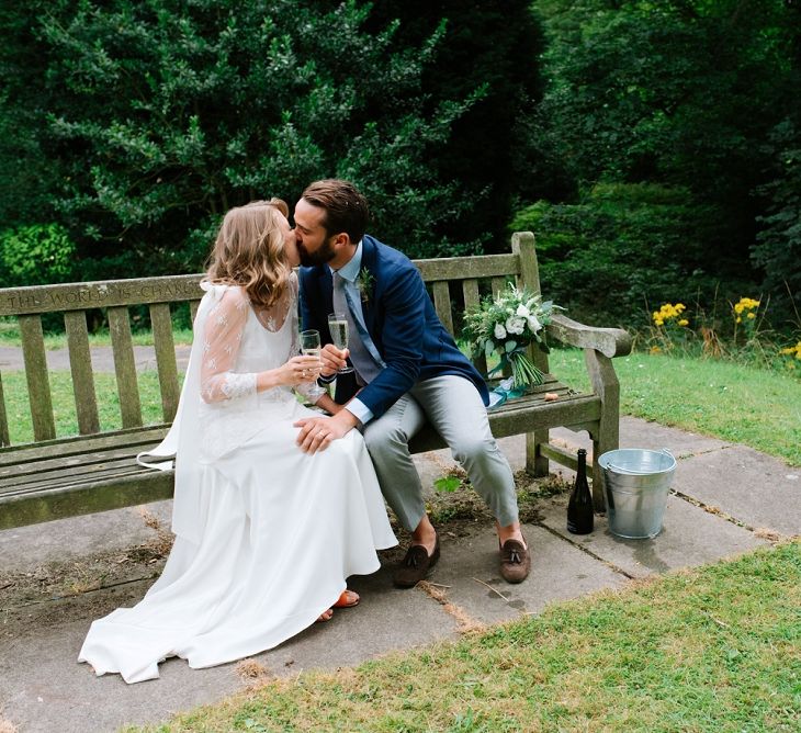 Bride in Delphine Manivet Gown | Groom in Navy Blazer &amp; Grey Trousers | Fun Stretch Tent Reception on Primary School Field in Sheffield |  Tub of Jelly Photography