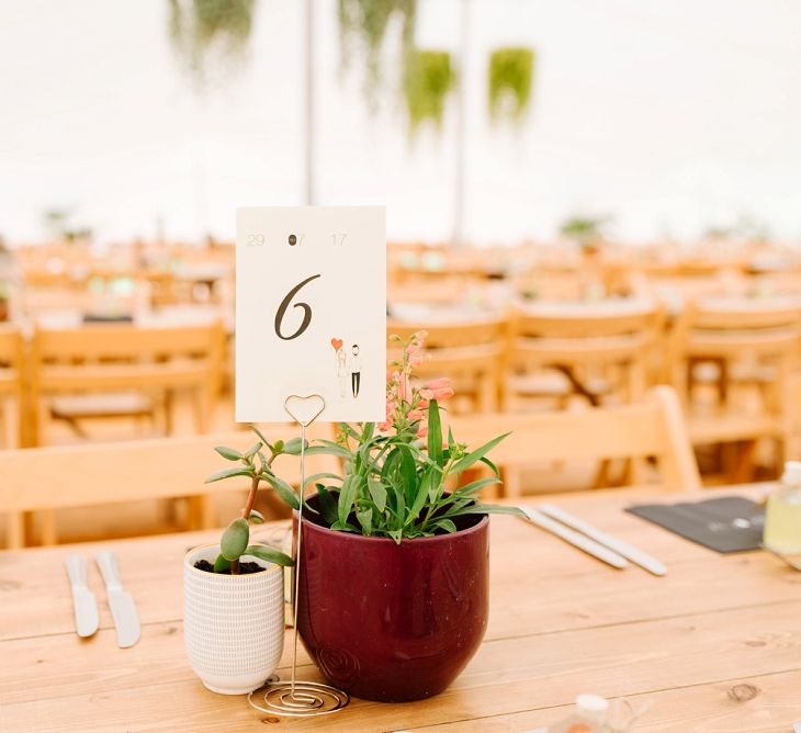 Potted Plant Table Decor | Fun Stretch Tent Reception on Primary School Field in Sheffield |  Tub of Jelly Photography