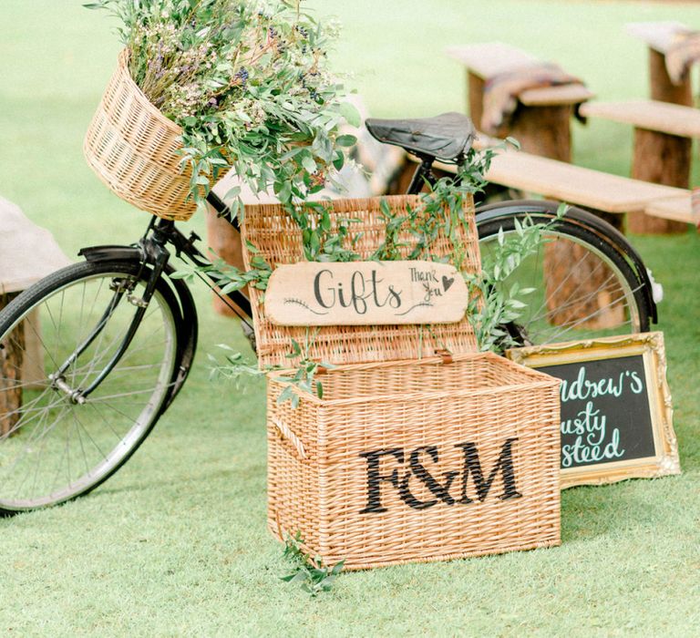 Vintage Bicycle and Wicker Basket for Gifts Wedding Decor