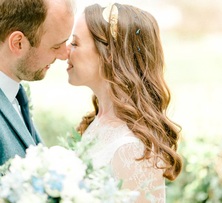 Intimate Wedding Portrait with Bride and Groom Kissing