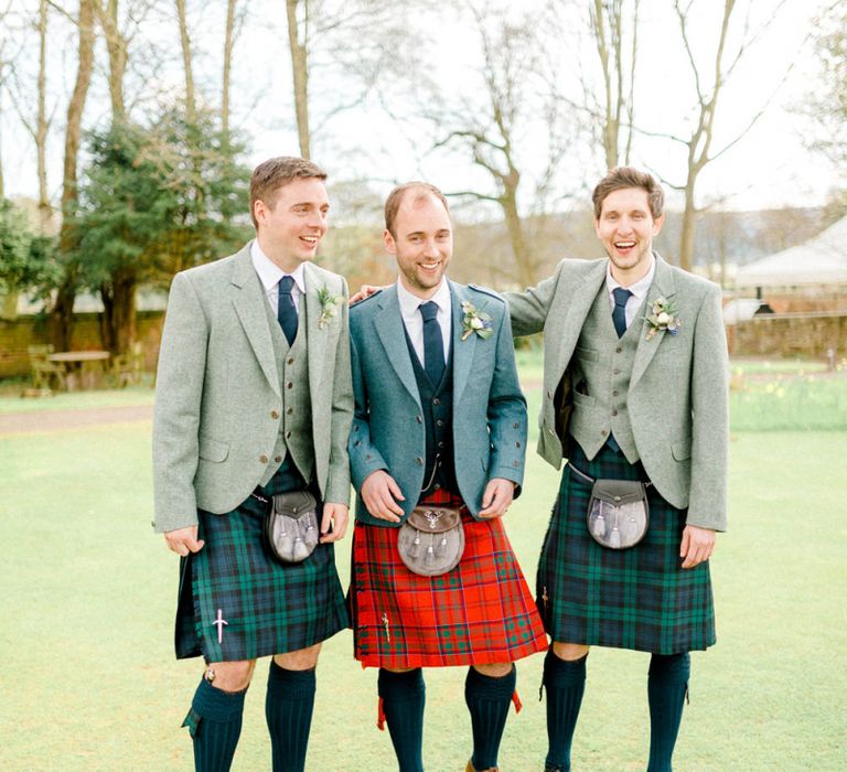 Groomsmen in Tartan Kilts Wedding Attire