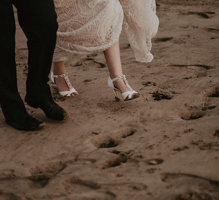 White Bride Shoes with Jewell Diamante Detail