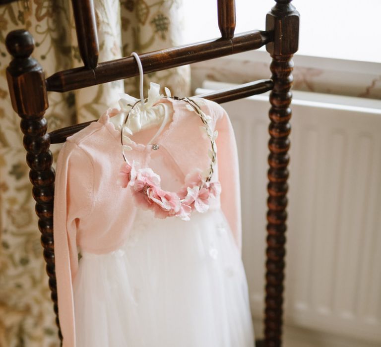 Flower Girl Outfit with Tulle Dress and Pink Cardigan