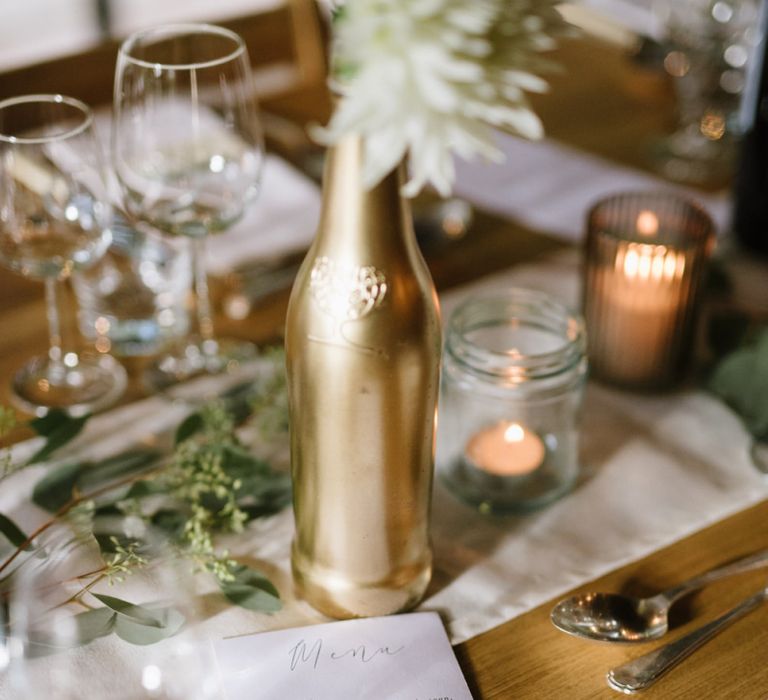 Gold Spray Painted Bottle and Minimal menu Card