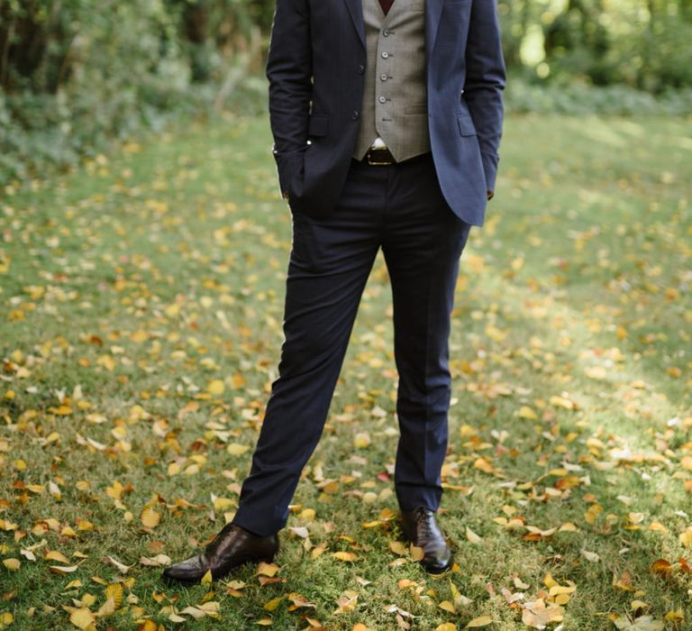 Groom in Navy Ted Baker Suit and Grey Waistcoat