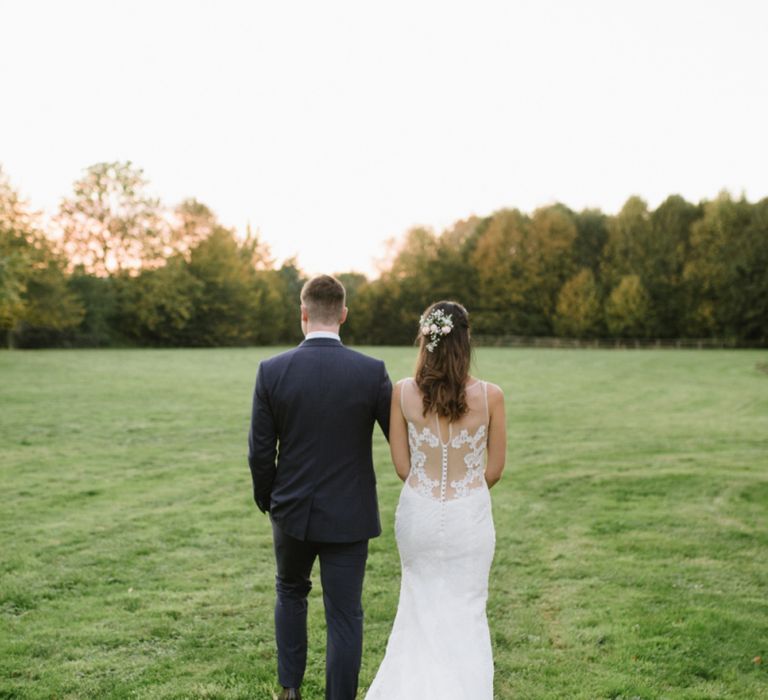 Bride with Illusion Lace Cymbeline Wedding Dress