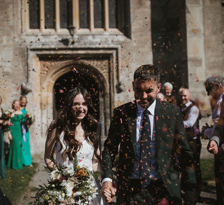 Bride and Groom Confetti Exit  For Hauser and Wirth Somerset Wedding