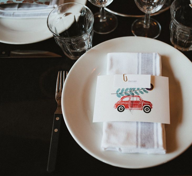 Place Setting with Fiat 500 Illustration