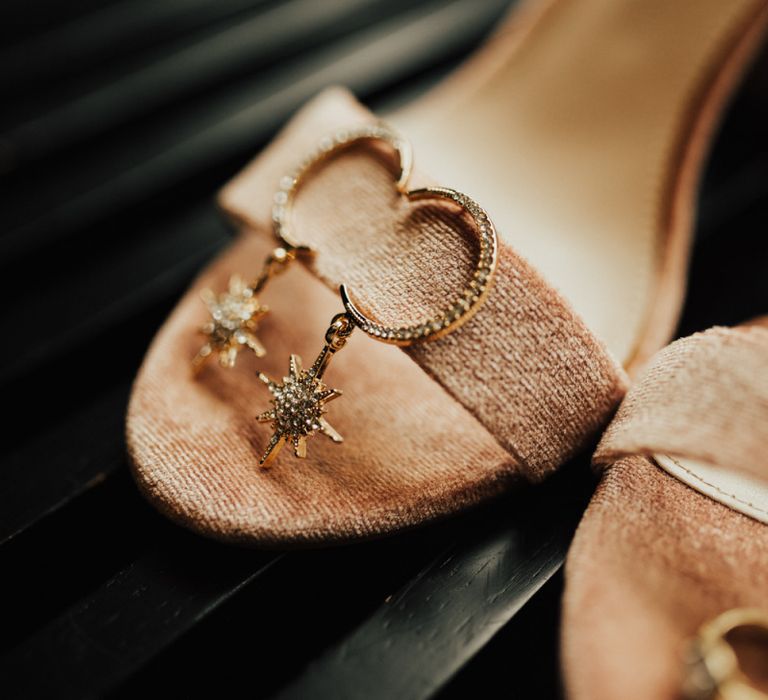 Pink Suede Shoes and Moon and Stars Earrings