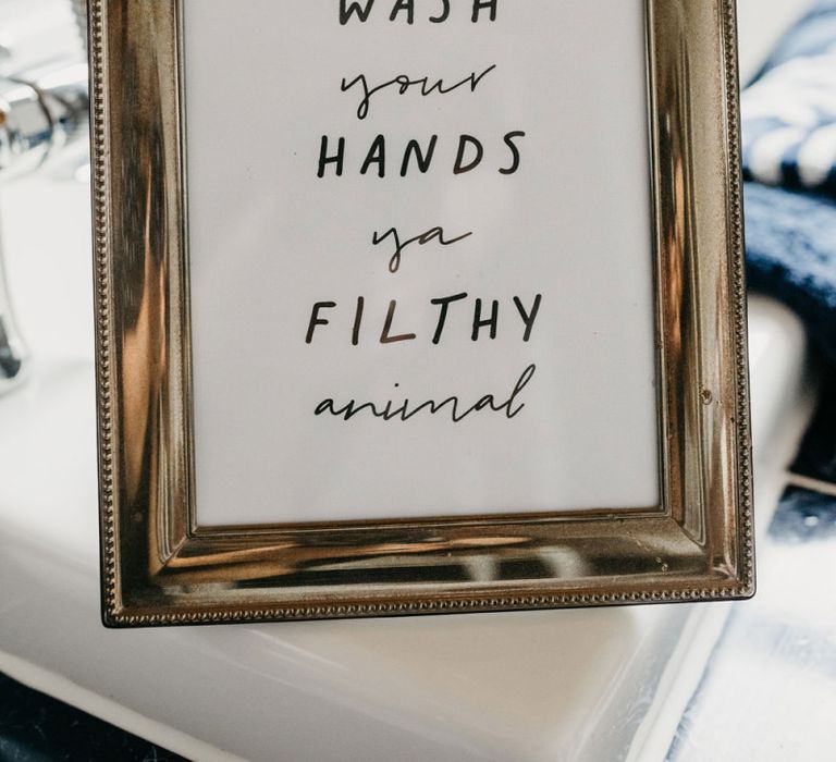 Wash your hands wedding sign for COVID secure wedding