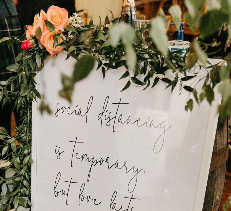 Social distancing is temporary wedding sign for 2020 wedding