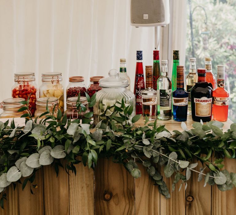 Bar area with spirts and garnishes