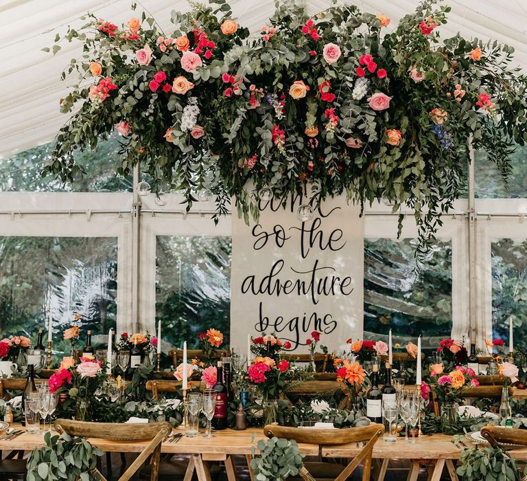 Colourful marquee wedding reception for wedding 2020