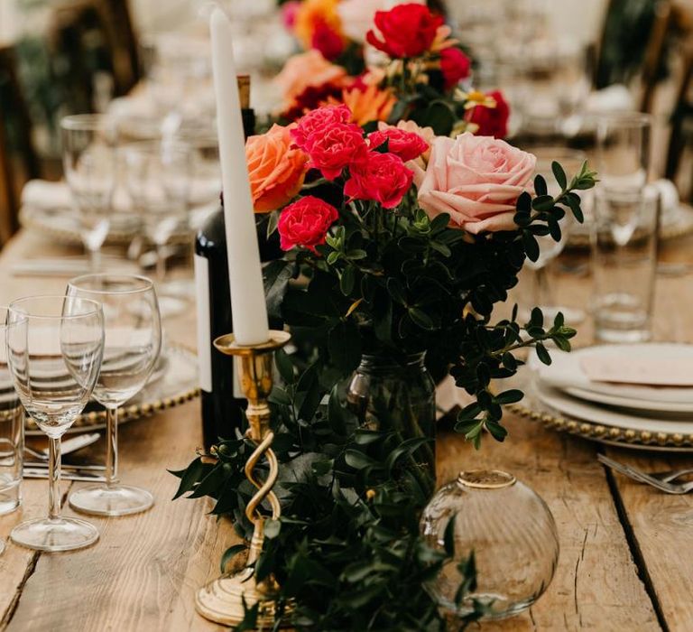 pink, red and orange wedding flower arrangements