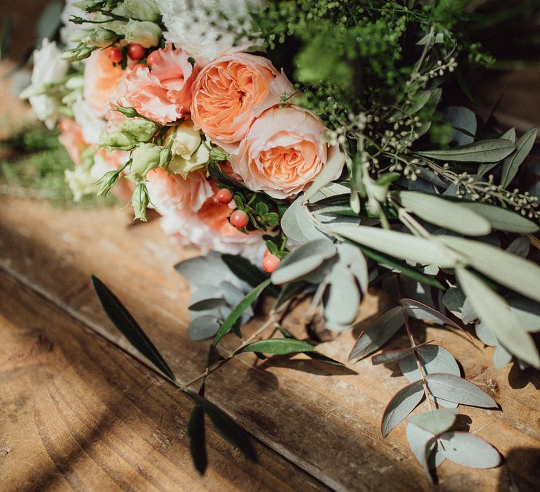 Peach David Austen Rose Wedding Bouquet // Images By Emily &amp; Steve