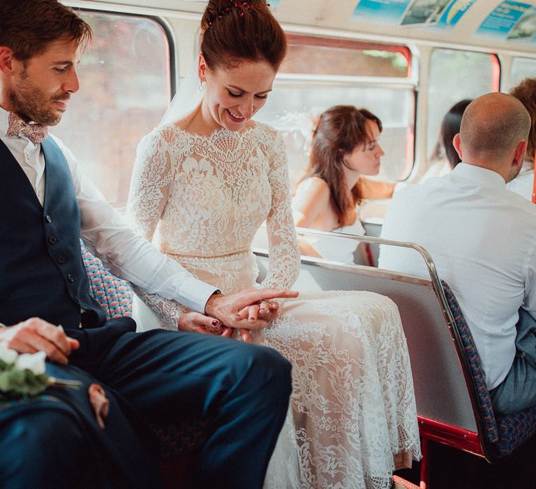 Bride In Long Sleeved Dress By Calla Blanche // Images By Emily &amp; Steve