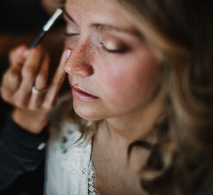 Bridal Make Up | Festoon Light Canopy and Indoor Trees for Humanist Wedding in St Andrews | Carla Blain Photography