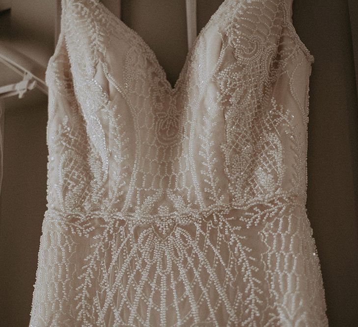 Ashley and Justin Blush Lace Wedding Dress