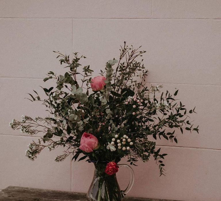 Wedding Flowers in Vase with Pink and Coral Peonies