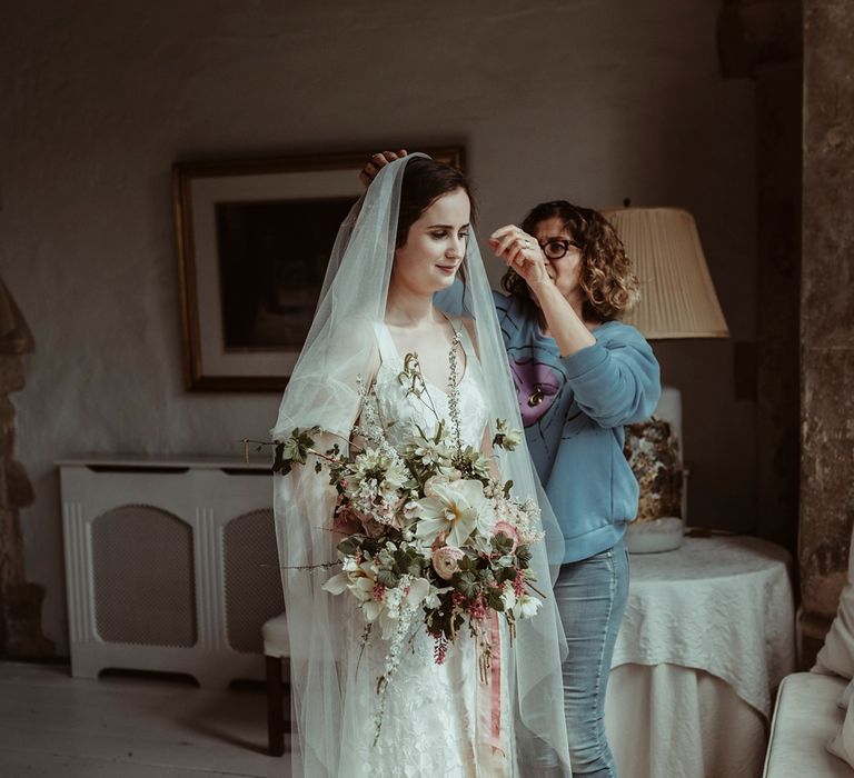 Wedding Morning Bridal Preparations | Bride in Half Penny London Gown &amp; Veil | Classical Springtime Romance Inspiration at Butley Priory by Brown Birds Weddings | Jess Soper Photography