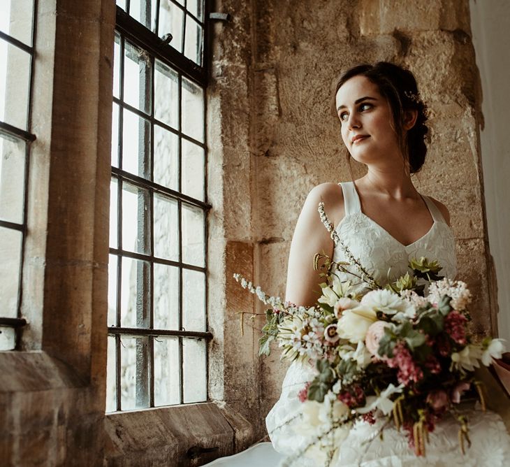 Bride in Half Penny London Gown | Oversized Bridal Bouquet | Classical Springtime Romance Inspiration at Butley Priory by Brown Birds Weddings | Jess Soper Photography