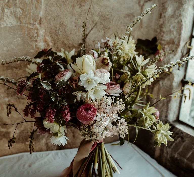 Oversized Bridal Bouquet with Ribbon | Classical Springtime Romance Inspiration at Butley Priory by Brown Birds Weddings | Jess Soper Photography