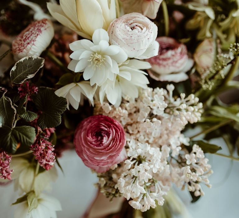 Pink, White &amp; Green Spring Bridal Bouquet | Classical Springtime Romance Inspiration at Butley Priory by Brown Birds Weddings | Jess Soper Photography