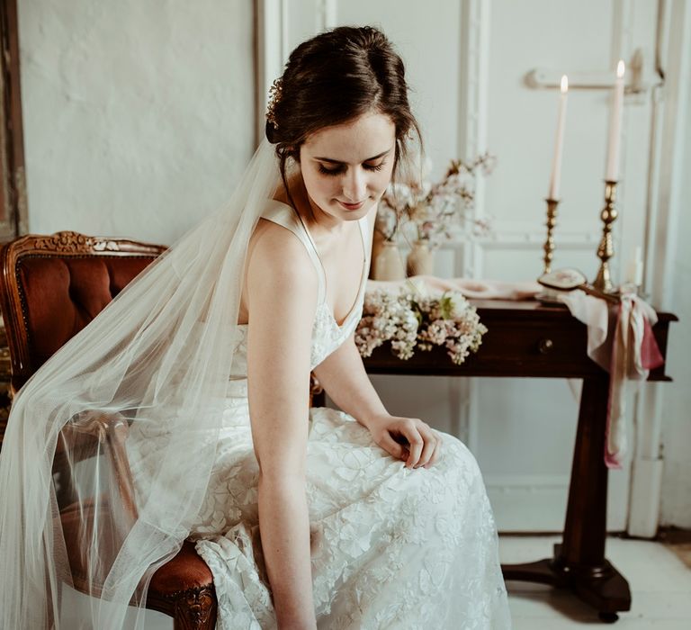 Bride in Half Penny London Gown &amp; Veil | Classical Springtime Romance Inspiration at Butley Priory by Brown Birds Weddings | Jess Soper Photography