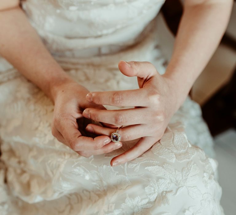 Diamond Engagement Ring | Bride in Half Penny London Gown | Classical Springtime Romance Inspiration at Butley Priory by Brown Birds Weddings | Jess Soper Photography