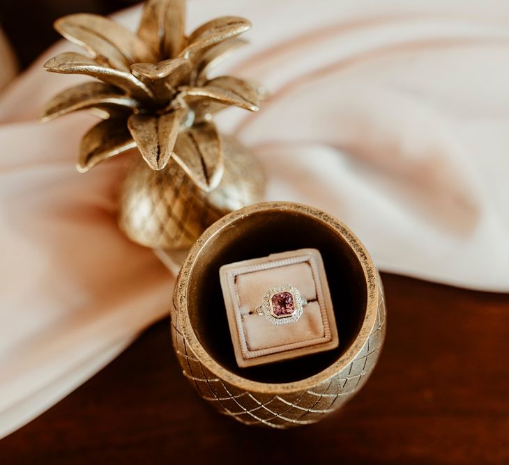 Diamond Engagement Ring in Gold Pineapple Trinket Box | Classical Springtime Romance Inspiration at Butley Priory by Brown Birds Weddings | Jess Soper Photography