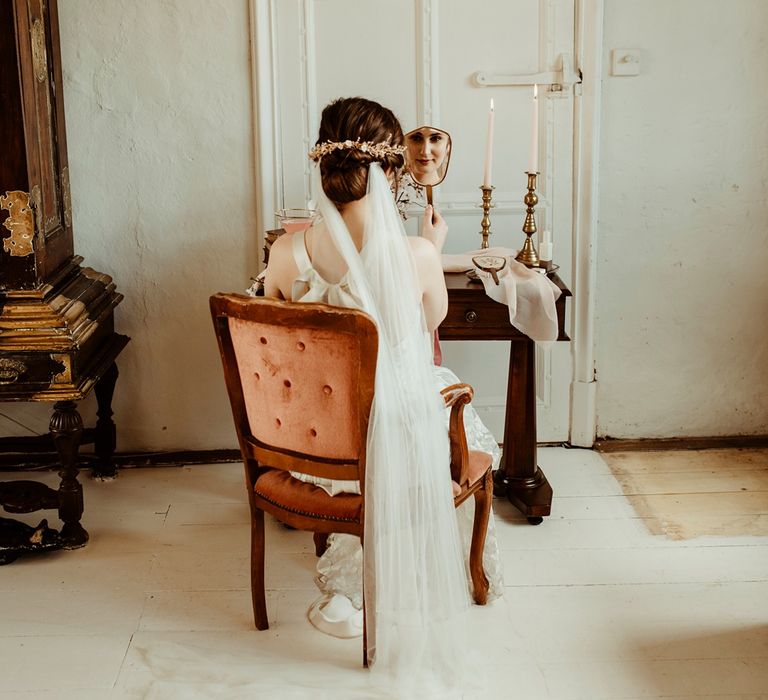 Wedding Morning Bridal Preparations | Bride in Half Penny London Gown &amp; Veil | Classical Springtime Romance Inspiration at Butley Priory by Brown Birds Weddings | Jess Soper Photography