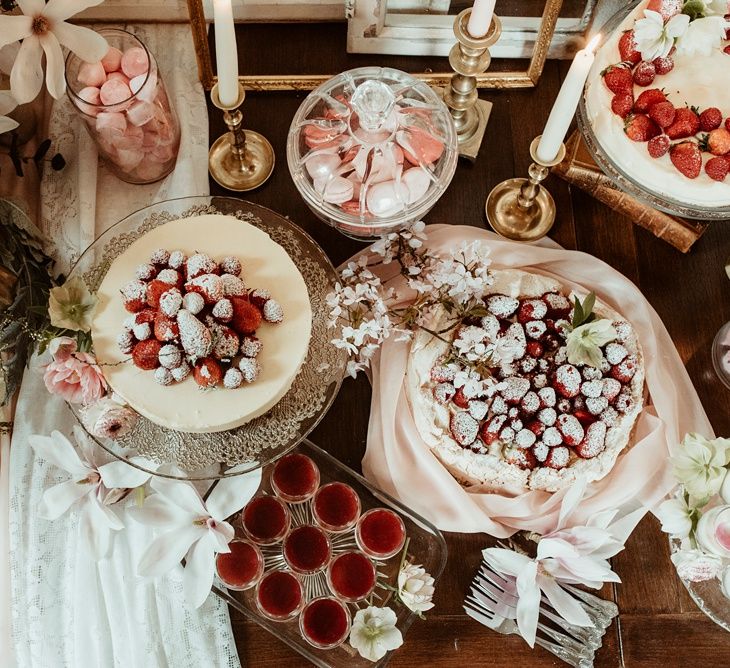 Blush Pink Dessert Table with Cheesecakes &amp; Macaroons | Classical Springtime Romance Inspiration at Butley Priory by Brown Birds Weddings | Jess Soper Photography